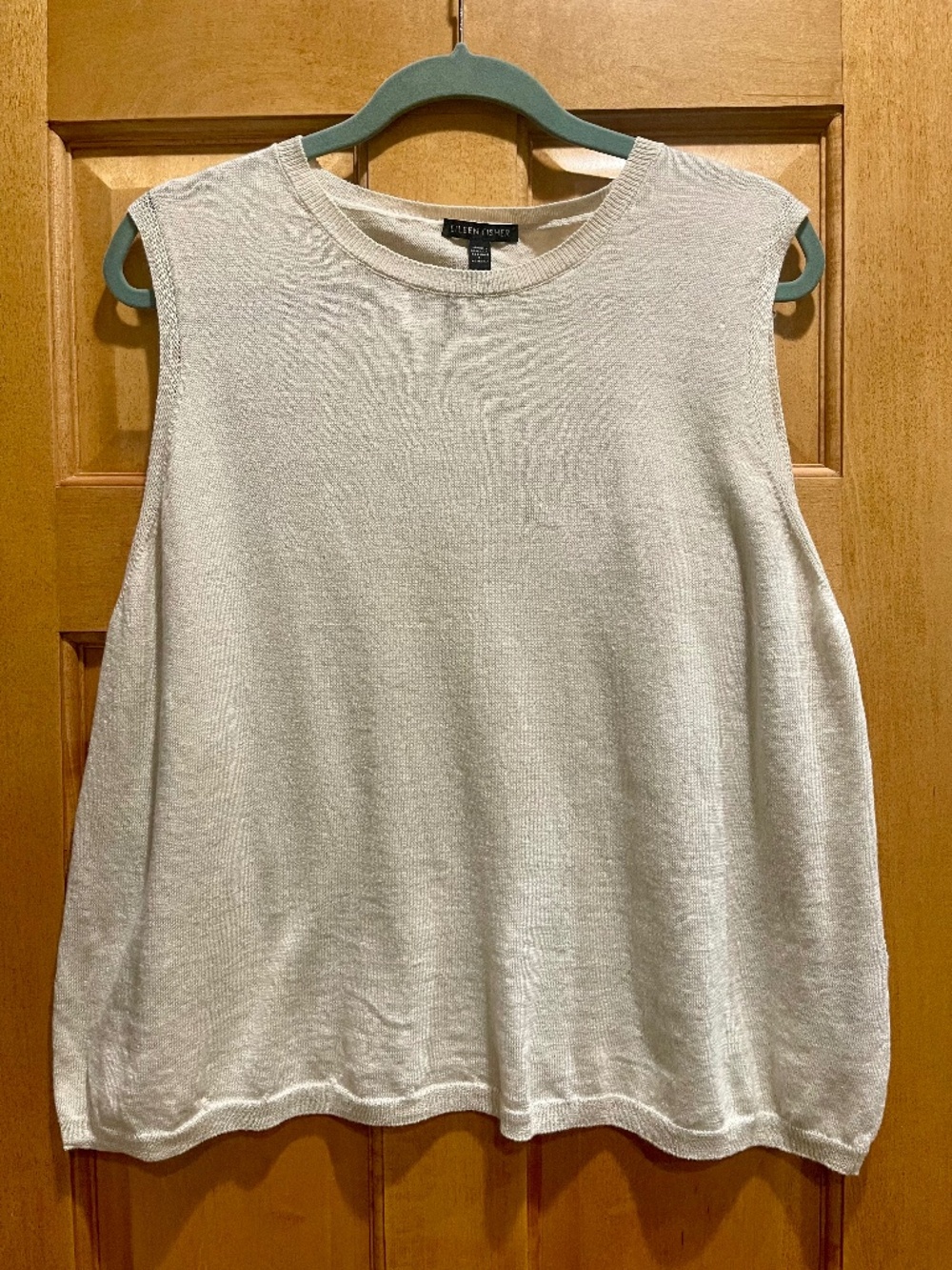 Eileen Fisher Organic Linen & Cotton Knit Shell Sleeveless Tank Layering L Ivory